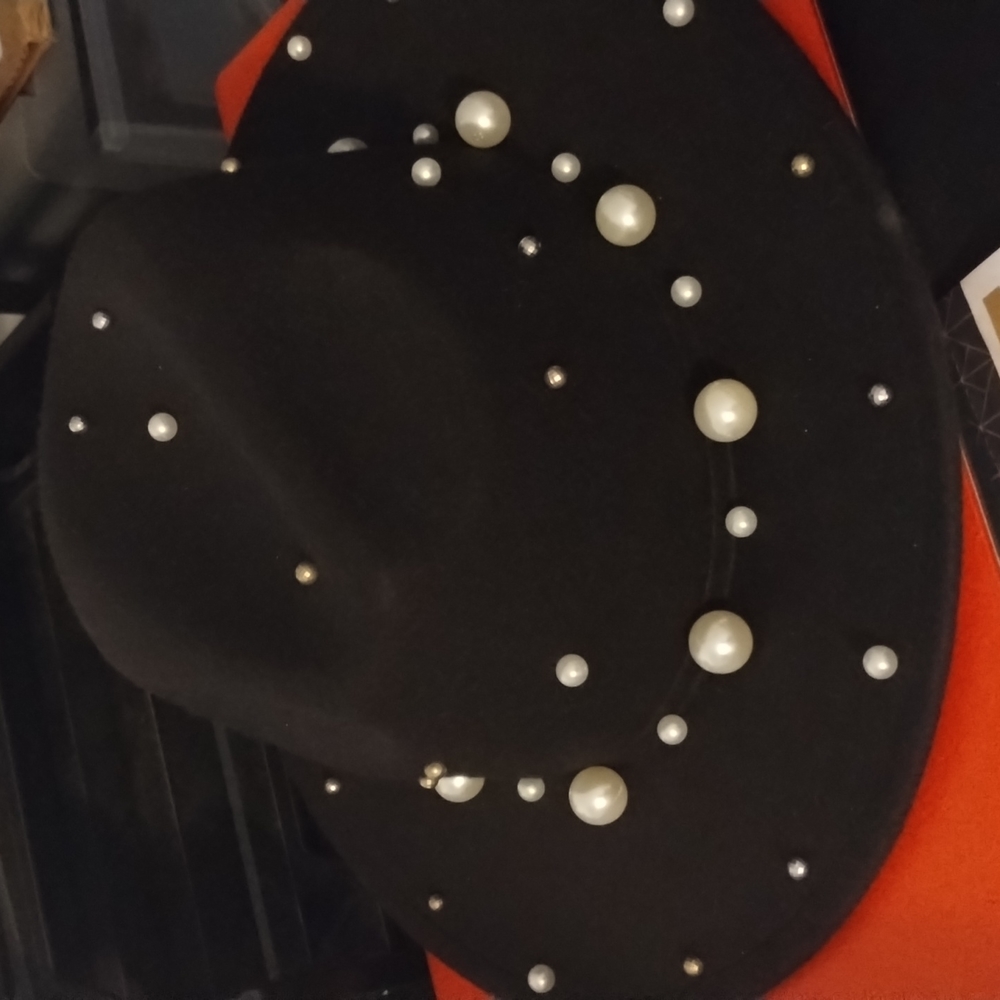 Black beaded fedora hat
